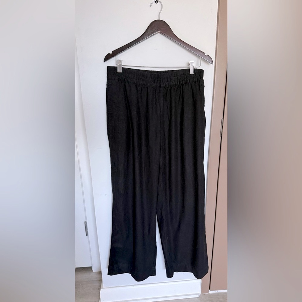 Linen-Blend Black Wide-Leg Pants